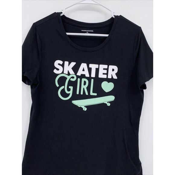 Amazon Stretch Round Neck Short Sleeve Pullover Skater Girl T-Shirt Black Large - Picture 2 of 7